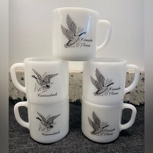 5 Vintage Federal Glass Canvasback & Canada Goose Milk Glass Mugs.